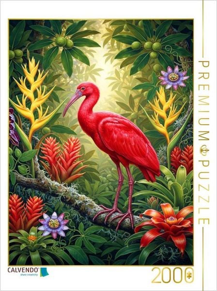 CALVENDO Puzzle Scharlachibis zwischen bunten Blüten | 2000 Teile Lege-Größe 90x67cm Foto-Puzzle für glückliche Stunden