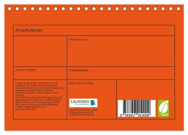 Produktbild: Knopfkalender (Tischkalender 2026 DIN A5 quer), CALVENDO Monatskalender