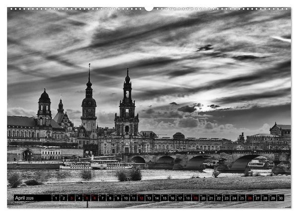 Produktbild: Dresden Faszination Schwarz Weiss (hochwertiger Premium Wandkalender 2026 DIN A2 quer), Kunstdruck in Hochglanz