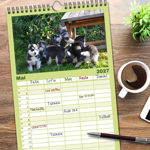 Produktbild: Familienplaner 2027 - Huskys - Traumhunde mit 5 Spalten (Wandkalender, 21 x 45 cm) CALVENDO