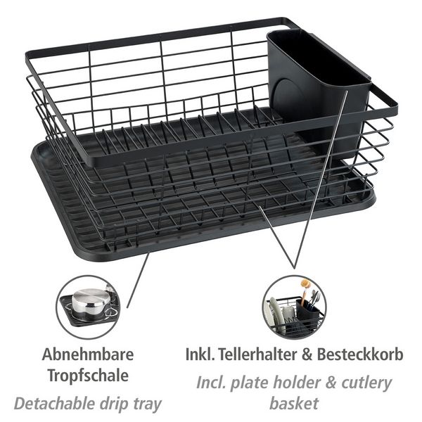 Produktbild: Geschirrabtropfer Mod. Drip Schwarz, mit herausnehmbarem Besteckkorb