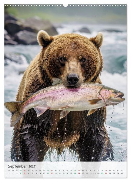Produktbild: Grizzlyb&auml;ren und Lachse (Wandkalender 2027 DIN A2 hoch), CALVENDO Monatskalender