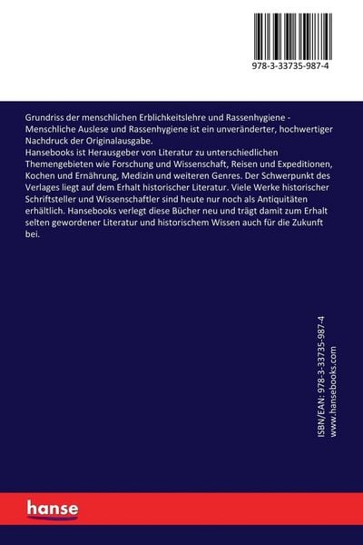Produktbild: Grundriss der menschlichen Erblichkeitslehre und Rassenhygiene