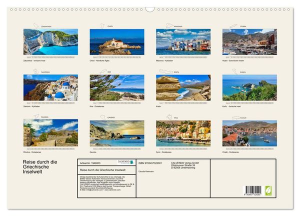 Produktbild: Reise durch die Griechische Inselwelt (Wandkalender 2026 DIN A2 quer), CALVENDO Monatskalender