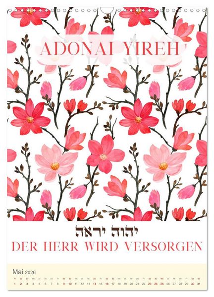 Produktbild: Hebr&auml;ische Namen Gottes aus der Torah (Wandkalender 2026 DIN A3 hoch), CALVENDO Monatskalender