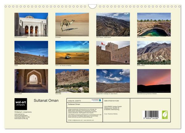 Produktbild: Sultanat Oman (Wandkalender 2026 DIN A3 quer), CALVENDO Monatskalender