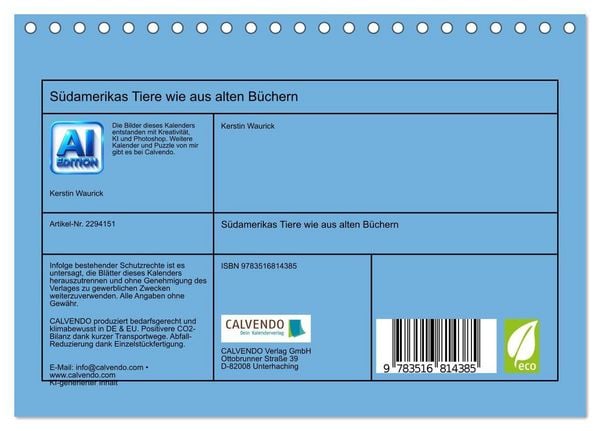Produktbild: S&uuml;damerikas Tiere wie aus alten B&uuml;chern (Tischkalender 2027 DIN A5 quer), CALVENDO Monatskalender