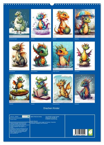 Produktbild: Drachen Kinder (hochwertiger Premium Wandkalender 2026 DIN A2 hoch), Kunstdruck in Hochglanz
