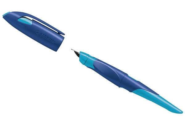 Produktbild: STABILO Ergonomischer Schulf&uuml;ller f&uuml;r Rechtsh&auml;nder mit Anf&auml;nger-Feder A -   EASYbirdy in mitternachtsblau/azur - Einzelstift - inklusive Patrone