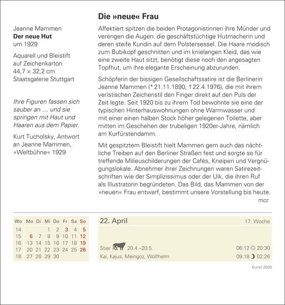 Produktbild: Kunst Tagesabreißkalender 2026 - Kulturkalender - Künstler, Werke, Museen