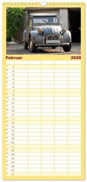 Produktbild: Familienplaner 2026 - Kultauto Ente Citro&euml;n 2CV mit 5 Spalten (Wandkalender, 21 x 45 cm) CALVENDO