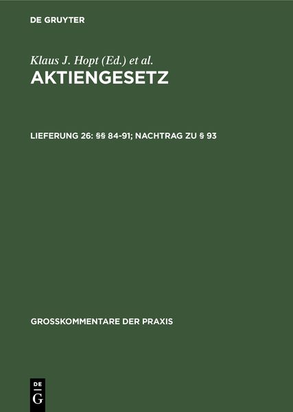 Produktbild: Aktiengesetz / &sect;&sect; 84-91; Nachtrag zu &sect; 93