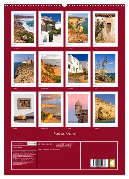 Produktbild: Portugal. Algarve (Wandkalender 2026 DIN A2 hoch), CALVENDO Monatskalender