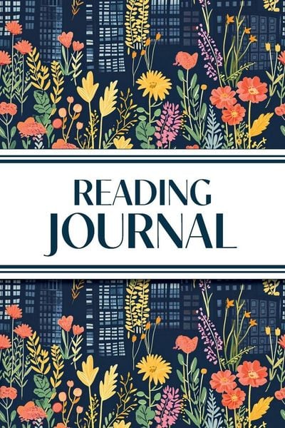 Produktbild: Reading Journal (Cozy Blue Cityscape with Pink & Yellow Wildflowers)