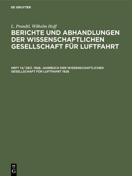 Produktbild: Jahrbuch der Wissenschaftlichen Gesellschaft f&uuml;r Luftfahrt 1926