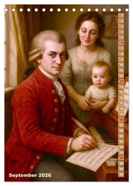 Produktbild: Wolfgang Amadeus Mozart. Sein Leben, seine Werke (Tischkalender 2026 DIN A5 hoch), CALVENDO Monatskalender