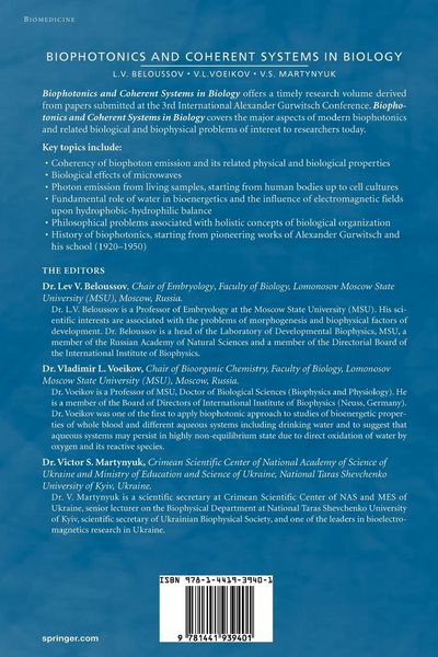 Produktbild: Biophotonics and Coherent Systems in Biology