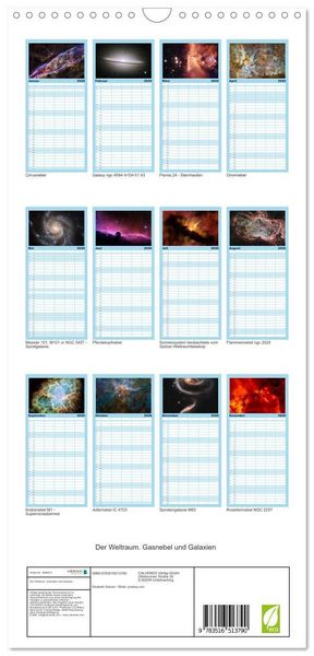 Produktbild: Familienplaner 2026 - Der Weltraum. Gasnebel und Galaxien mit 5 Spalten (Wandkalender, 21 x 45 cm) CALVENDO