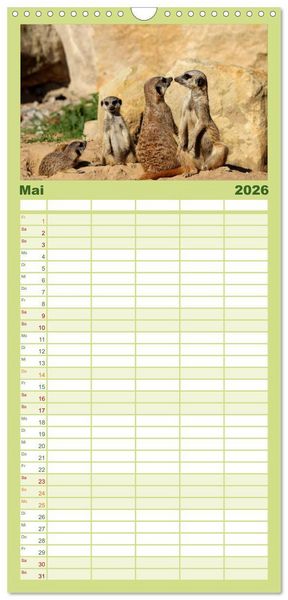 Produktbild: Familienplaner 2026 - Erdm&auml;nnchen mit 5 Spalten (Wandkalender, 21 x 45 cm) CALVENDO