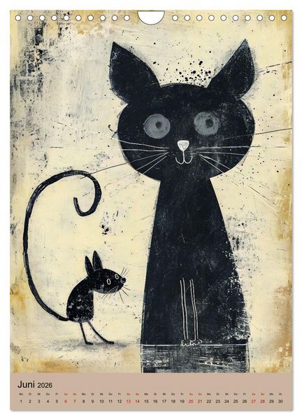 Produktbild: Lustige Katzen-Karikaturen - Minimalistischer Spa&szlig; mit Maus, Vogel und Co (Wandkalender 2026 DIN A4 hoch), CALVENDO Monatskalender