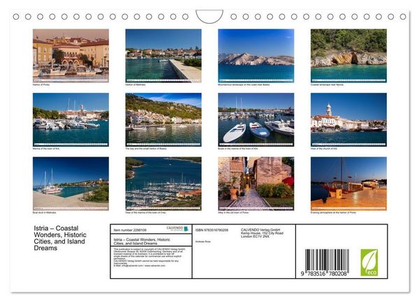 Produktbild: Istria &ndash; Coastal Wonders, Historic Cities, and Island Dreams (Wall Calendar 2027 DIN A4 landscape), CALVENDO 12 Month Wall Calendar