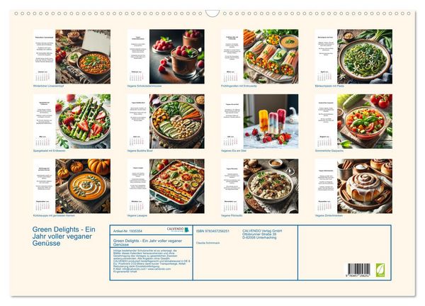 Produktbild: Green Delights - Ein Jahr voller veganer Gen&uuml;sse (Wandkalender 2026 DIN A2 quer), CALVENDO Monatskalender