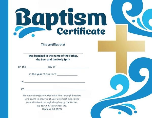 Produktbild: Baptism Certificate - Premium Stock Gold Foil Embossed (Pk of 6) - Romans 6:4 (Niv)
