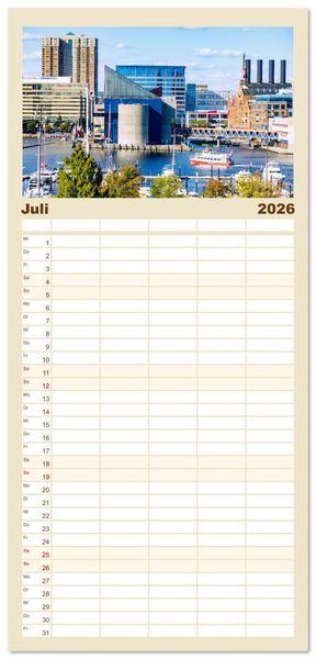 Produktbild: Familienplaner 2026 - Baltimore. Maritimer Charme an der Ostk&uuml;ste der USA mit 5 Spalten (Wandkalender, 21 x 45 cm) CALVENDO