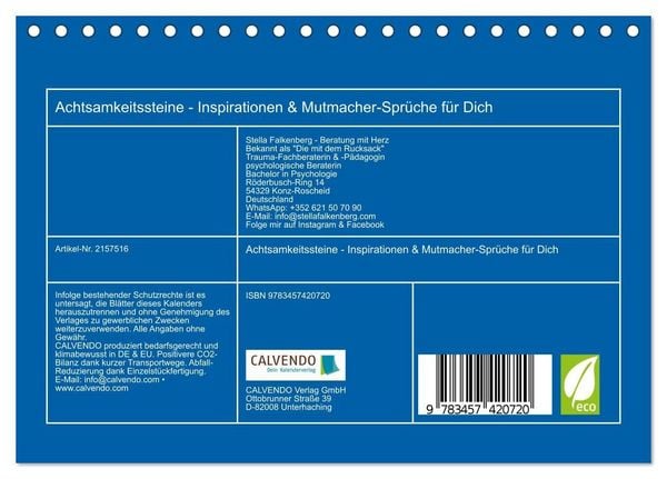 Produktbild: Achtsamkeitssteine - Inspirationen & Mutmacher-Spr&uuml;che f&uuml;r Dich (Tischkalender 2026 DIN A5 quer), CALVENDO Monatskalender