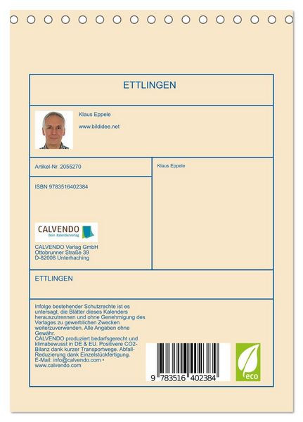 Produktbild: ETTLINGEN (Tischkalender 2026 DIN A5 hoch), CALVENDO Monatskalender