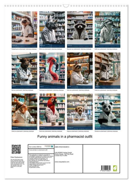 Produktbild: Funny animals in a pharmacist outfit (Wall Calendar 2026 DIN A2 portrait), CALVENDO 12 Month Wall Calendar