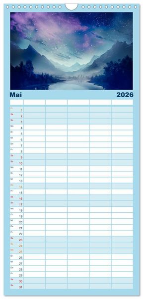 Produktbild: Familienplaner 2026 - Tr&auml;umereien in Blau mit 5 Spalten (Wandkalender, 21 x 45 cm) CALVENDO