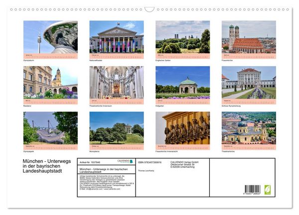 Produktbild: M&uuml;nchen - Unterwegs in der bayrischen Landeshauptstadt (Wandkalender 2026 DIN A2 quer), CALVENDO Monatskalender