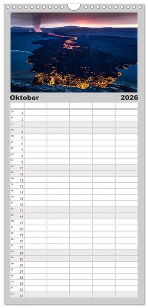 Produktbild: Familienplaner 2026 - Vulkanausbruch - Island mit 5 Spalten (Wandkalender, 21 x 45 cm) CALVENDO