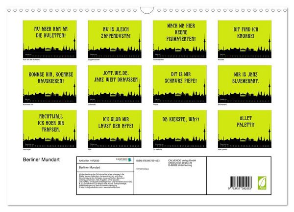 Produktbild: Berliner Mundart (Wandkalender 2026 DIN A3 quer), CALVENDO Monatskalender