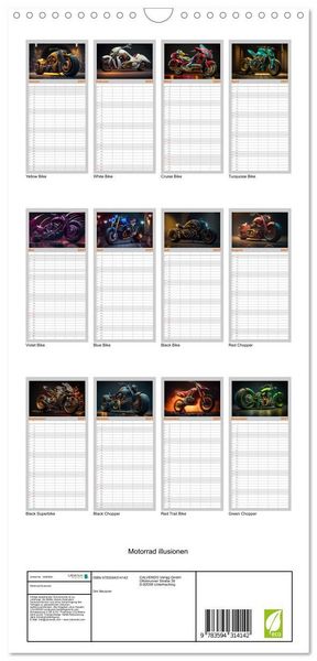 Produktbild: Familienplaner 2027 - Motorrad illusionen mit 5 Spalten (Wandkalender, 21 x 45 cm) CALVENDO