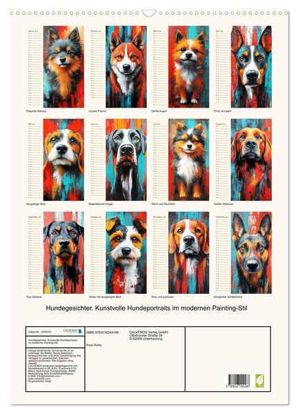 Produktbild: Hundegesichter. Kunstvolle Hundeportraits im modernen Painting-Stil (Wandkalender 2026 DIN A2 hoch), CALVENDO Monatskalender