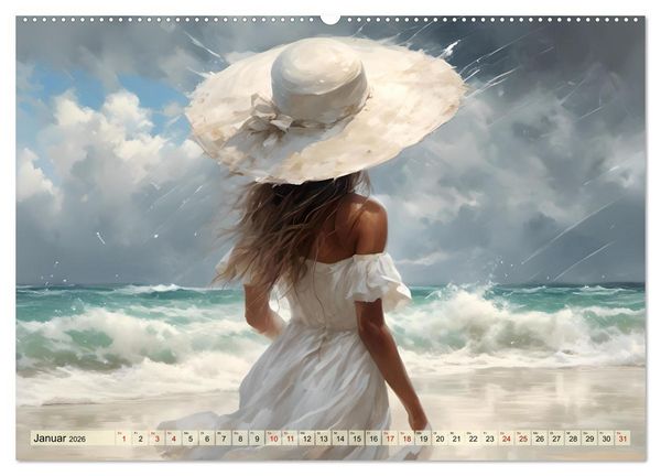 Produktbild: Strandzauber- Frauen in eleganten Kleidern (Wandkalender 2026 DIN A2 quer), CALVENDO Monatskalender