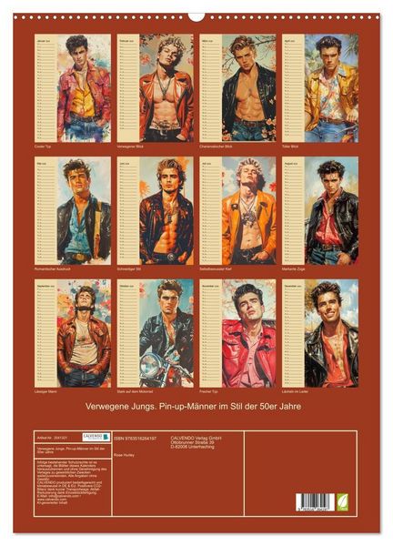 Produktbild: Verwegene Jungs. Pin-up-M&auml;nner im Stil der 50er Jahre (Wandkalender 2026 DIN A2 hoch), CALVENDO Monatskalender