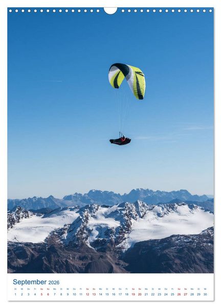 Produktbild: Paragliding - von gr&uuml;nen Wiesen zu schroffen Gletschen (Wandkalender 2026 DIN A3 hoch), CALVENDO Monatskalender