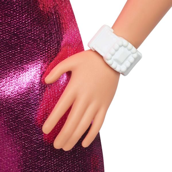 Produktbild: Barbie Fashionista Puppe im pinken Metallic-Kleid mit Herz-Aussparung