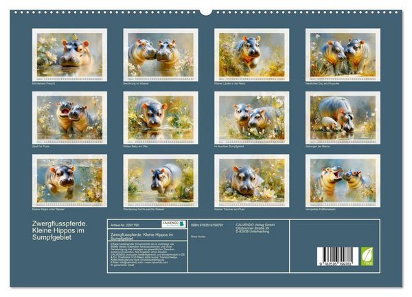 Produktbild: Zwergflusspferde. Kleine Hippos im Sumpfgebiet (hochwertiger Premium Wandkalender 2027 DIN A2 quer), Kunstdruck in Hochglanz