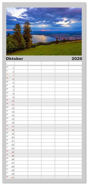 Produktbild: Familienplaner 2026 - Gr&uuml;ezi aus der Schweiz mit 5 Spalten (Wandkalender, 21 x 45 cm) CALVENDO