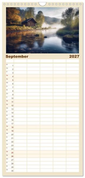 Produktbild: Familienplaner 2027 - H&uuml;ttenzauber - Ein visueller Streifzug durch Norwegens Wildnis mit 5 Spalten (Wandkalender, 21 x 45 cm) CALVENDO
