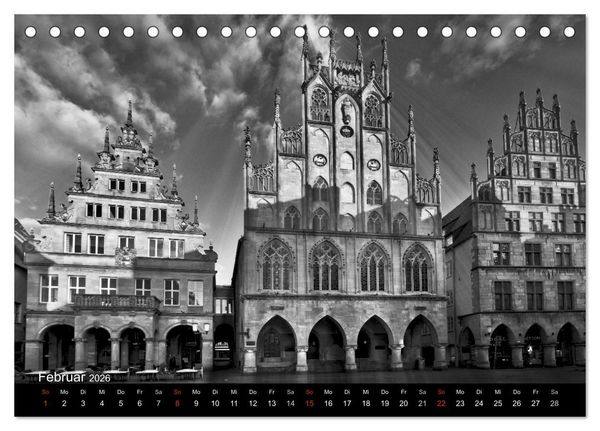 Produktbild: M&uuml;nster in schwarz-wei&szlig; gesehen (Tischkalender 2026 DIN A5 quer), CALVENDO Monatskalender