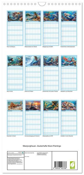 Produktbild: Familienplaner 2026 - Meerjungfrauen. Zauberhafte Nixen-Paintings mit 5 Spalten (Wandkalender, 21 x 45 cm) CALVENDO