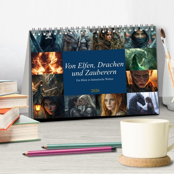 Produktbild: Von Elfen, Drachen und Zauberern - Ein Blick in fantastische Welten (Tischkalender 2026 DIN A5 quer), CALVENDO Monatskalender