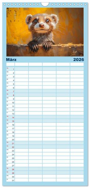 Produktbild: Familienplaner 2026 - Kleine freche Nerze mit 5 Spalten (Wandkalender, 21 x 45 cm) CALVENDO
