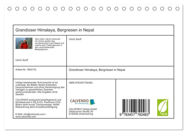 Produktbild: Grandioser Himalaya, Bergriesen in Nepal (Tischkalender 2026 DIN A5 quer), CALVENDO Monatskalender