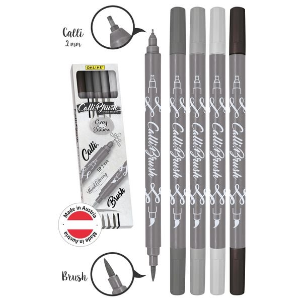 Produktbild: ONLINE Kalligraphiestifte Calli Brush Grey Edition grau 5 St&uuml;ck